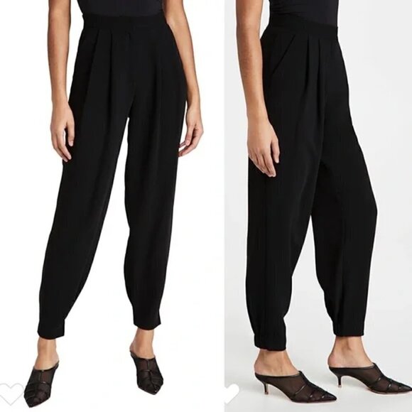 New Cinq A Sept Elaina Crepe Pleated Waist Tapered Elastic Hem Black Pants 00 - Picture 2 of 16